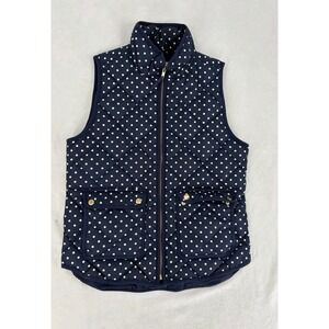J.Crew Navy Blue Polka Dot Quilted Excursion Vest‎ Gold Hardware Small